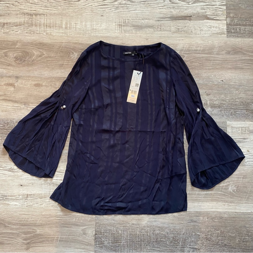 Marc Aurel Blouse "Cinnamon Mood" BNWT 2 Tone Blue Bell Sleeves